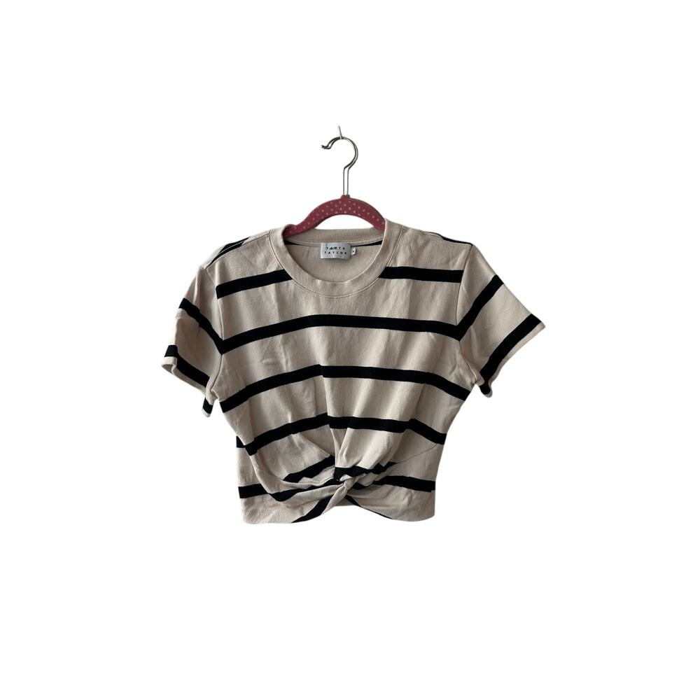 Tanya Taylor Zola Ivory Black Striped Twist Front Top M